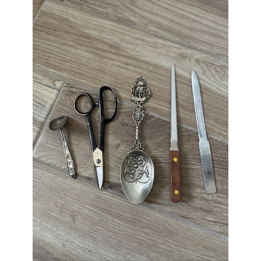 Vintage Metal Letter Openers, Spoon Lot of 5 Various Conditions and Materials